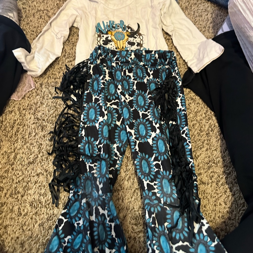 Toddler flare leg turquoise frill outfit